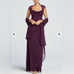 XSCAPE cap sleeve jersey dress with lace detail